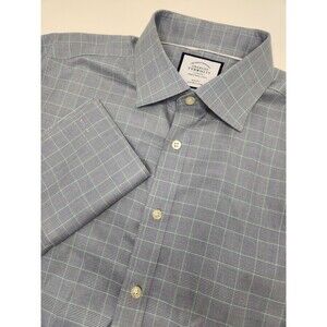 Charles‎ Tyrwhitt Dress Shirt Men's 16.5 36 Blue Plaid Slim Fit Egyptian Cotton